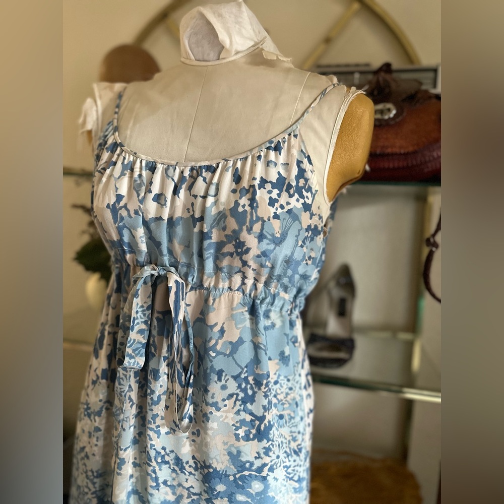 Vintage 1970s Silk Oscar De La Renta Blue Print Dress